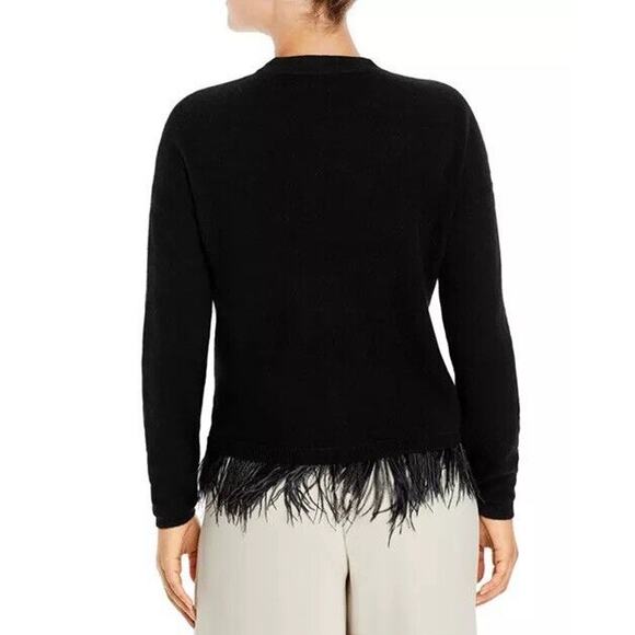 C by Bloomingdale's Black Ostrich Feather Trim Cashmere Crewneck Sweater Sz S - Picture 7 of 15